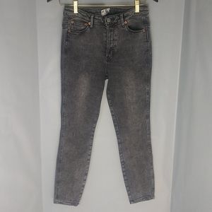 Free People Stonewashed Grey Button Fly High Waist Relaxed Boyfriend Jean Sz 28